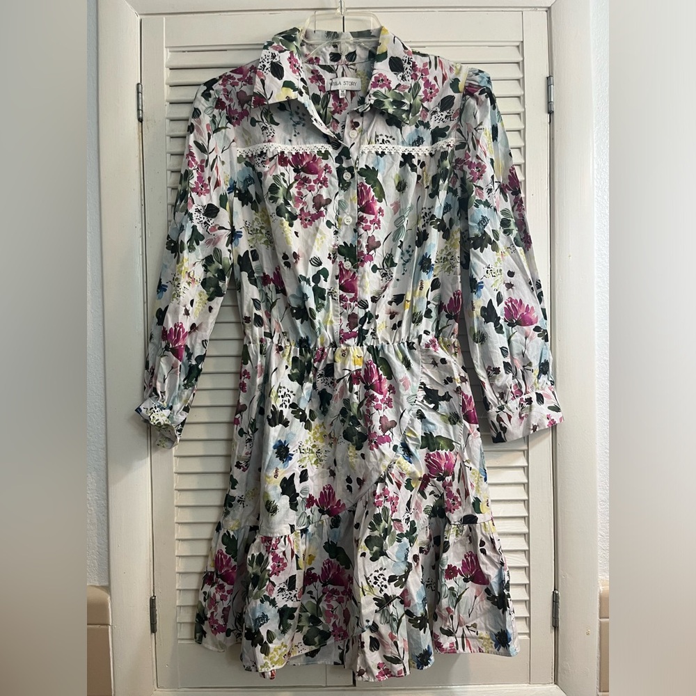 NWT Willa Story puff 3/4 sleeve ruffle mini dress Medium